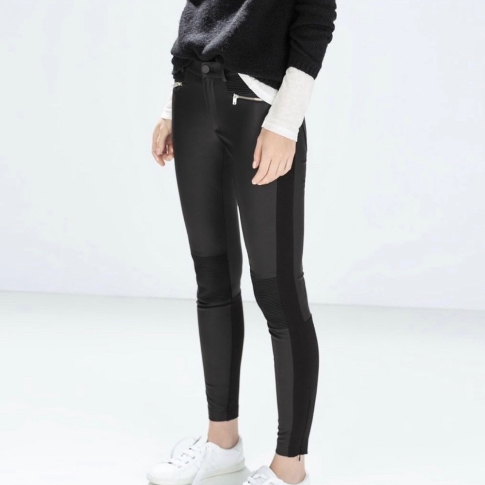 Zara Faux Leather Moto zipper Ankle Pants xs